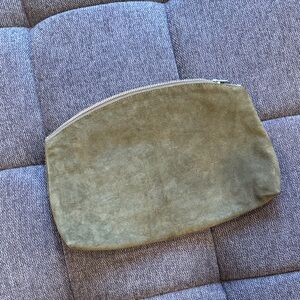 BAGGU Olive Green Suede Wristlet Clutch